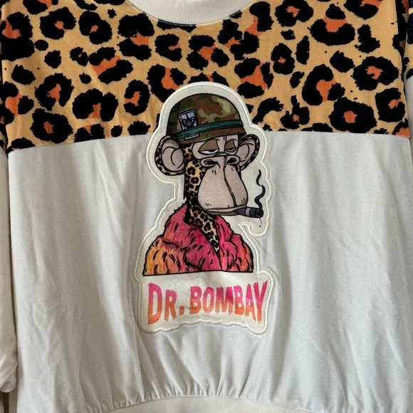 Death Row Records Cropped Leopard Velour Crewneck Sweatshirt Dr Bombay M NEW - Picture 3 of 12